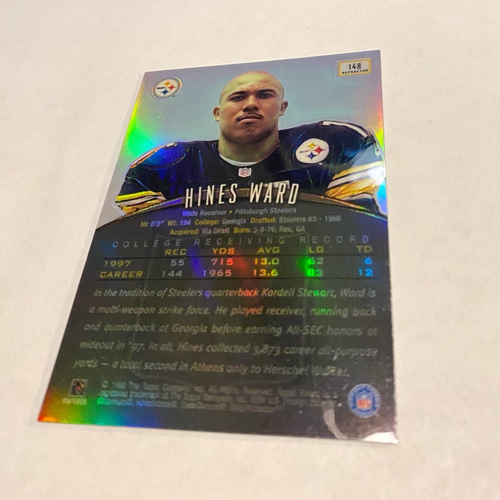 Hines Ward RC Rookie Rare Refractor 1998 Topps Finest Football Card #148 - Picture 2 of 3